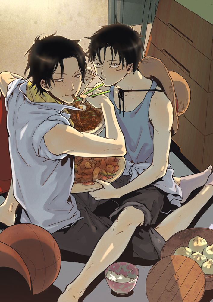 monkey d. luffy and portgas d. ace (one piece) drawn by yooani