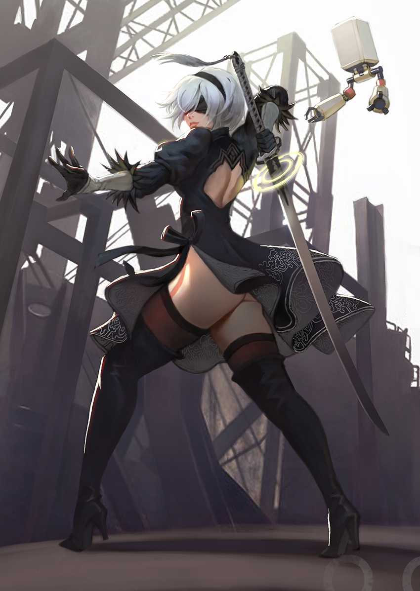 2b and pod (nier and 1 more) drawn by kveldulv