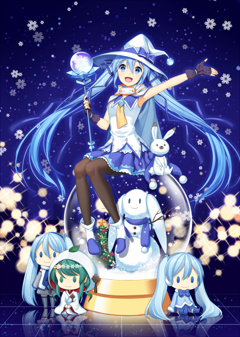 hatsune miku, yuki miku, and rabbit yukine (vocaloid and 1 more) drawn by jenevan