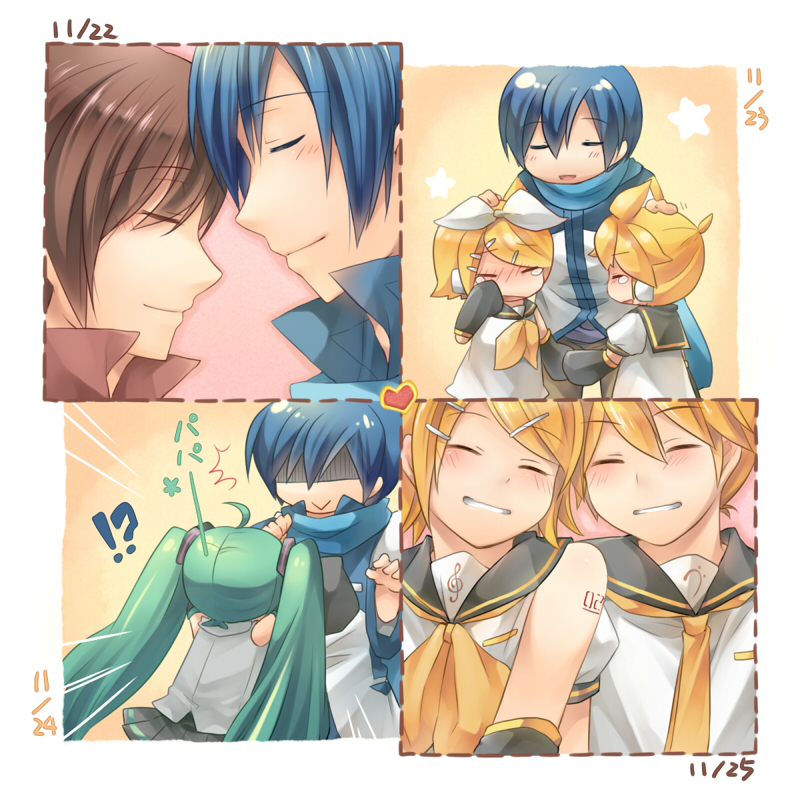 hatsune miku, kagamine rin, kagamine len, kaito, and meiko (vocaloid) drawn by shinyae