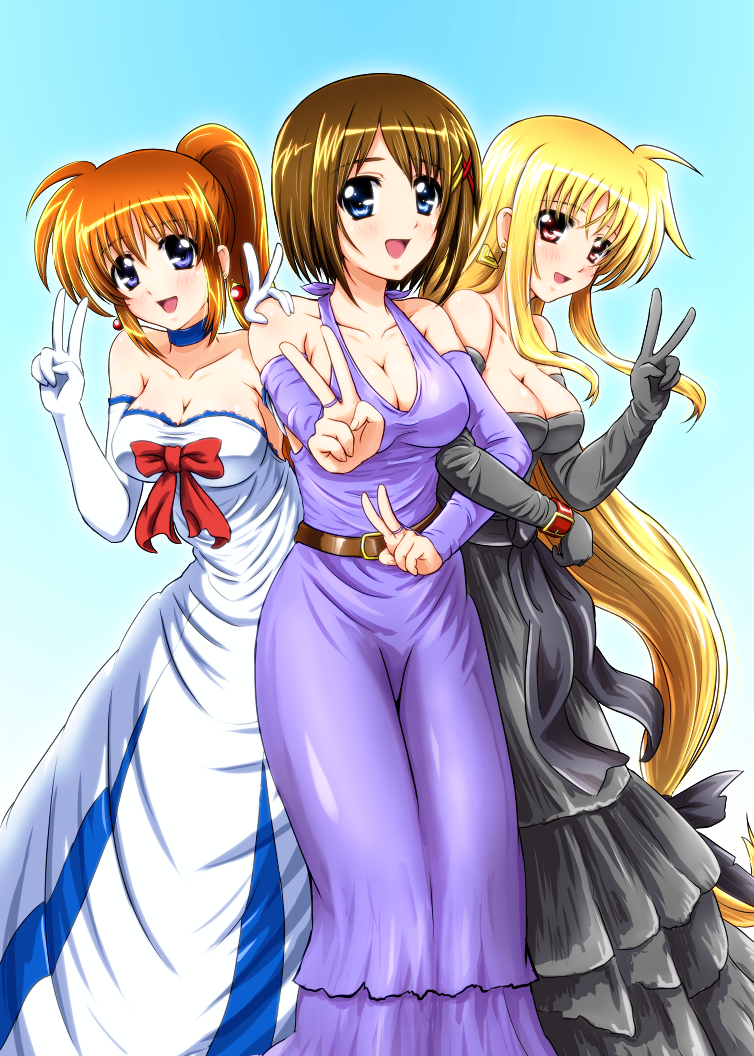 fate testarossa, takamachi nanoha, and yagami hayate (lyrical nanoha and 1 more) drawn by diesel-turbo