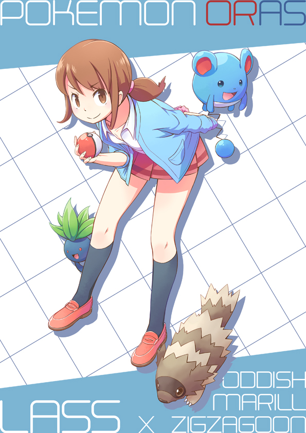 marill, oddish, lass, and zigzagoon (pokemon and 1 more) drawn by toge_nbo