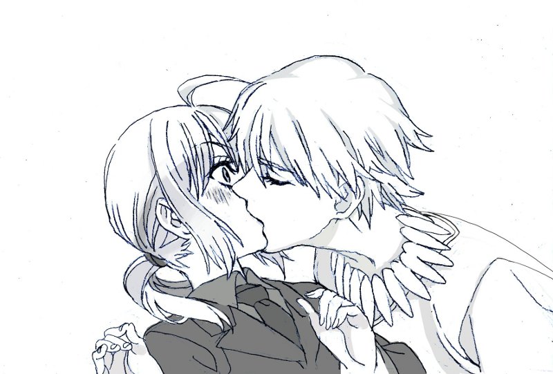 artoria pendragon, saber, and gilgamesh (fate and 1 more) drawn by nobita_(makoto7060355)