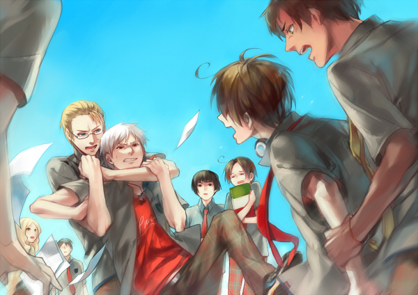 japan, prussia, northern italy, germany, spain, and 1 more (axis powers hetalia) drawn by rei_(sanbonzakura)