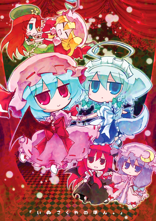 remilia scarlet, flandre scarlet, izayoi sakuya, patchouli knowledge, hong meiling, and 2 more (touhou) drawn by nejikirio