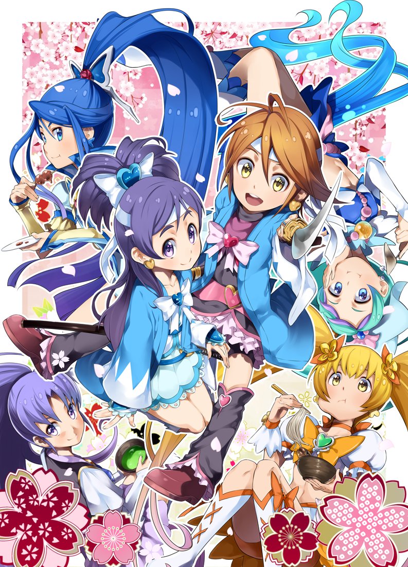 misumi nagisa, yukishiro honoka, myoudouin itsuki, cure black, cure sunshine, and 7 more (precure and 6 more) drawn by yuuzii