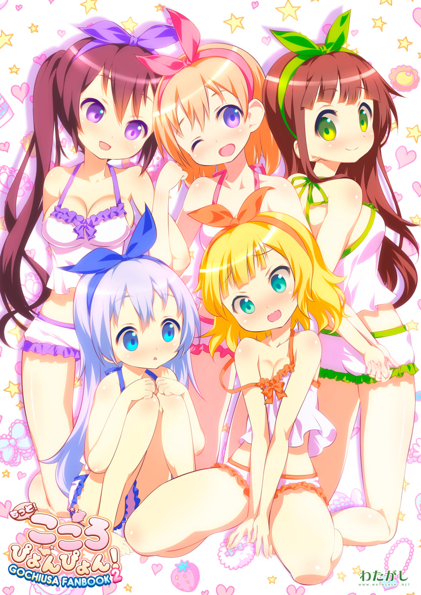 kafuu chino, hoto cocoa, kirima syaro, tedeza rize, and ujimatsu chiya (gochuumon wa usagi desu ka?) drawn by kakao_(watagashi)
