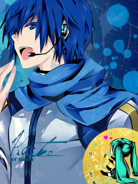 hatsune miku and kaito (vocaloid) drawn by turtle_(artist)
