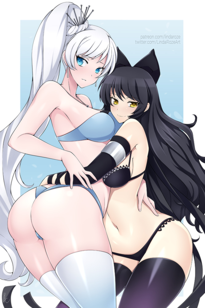 weiss schnee and blake belladonna (rwby) drawn by lindaroze