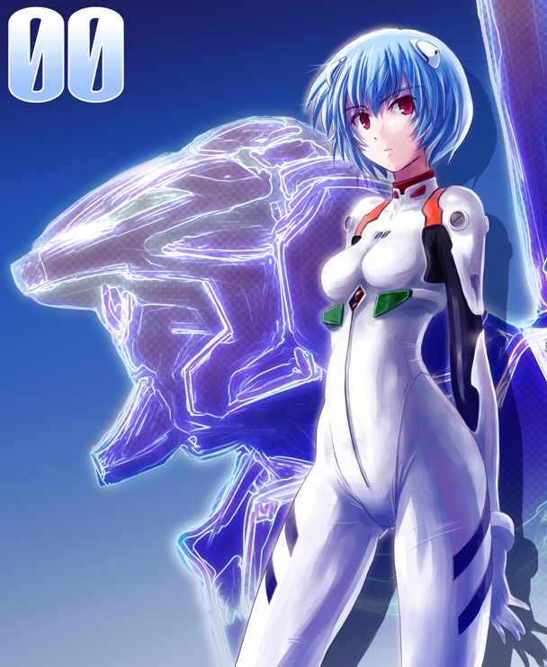 ayanami rei and eva 00 (neon genesis evangelion) drawn by yone