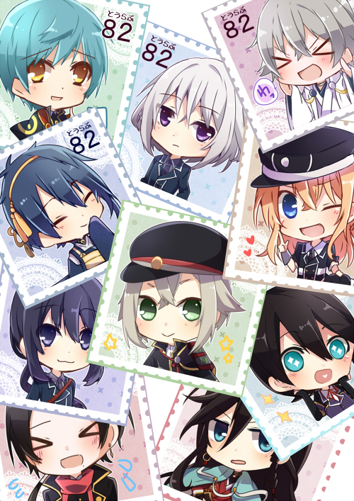 mikazuki munechika, kashuu kiyomitsu, tsurumaru kuninaga, namazuo toushirou, honebami toushirou, and 5 more (touken ranbu) drawn by sxupxdxxy