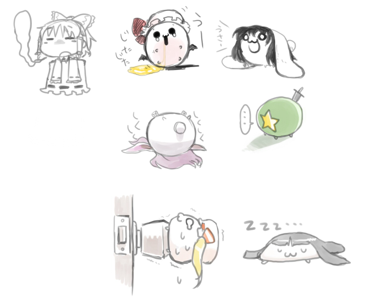 hakurei reimu, remilia scarlet, flandre scarlet, reisen udongein inaba, hong meiling, and 2 more (touhou) drawn by phenne