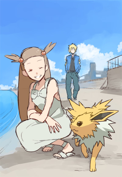 jolteon, jasmine, and volkner (pokemon and 2 more) drawn by hiyokko_ep