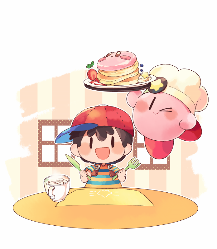 kirby and ness (kirby and 3 more) drawn by hitofutarai