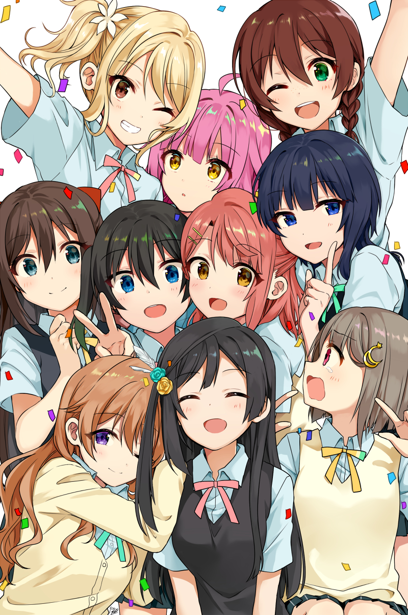 yuki setsuna, uehara ayumu, takasaki yu, osaka shizuku, tennoji rina, and 5 more (love live! and 1 more) drawn by tarachine