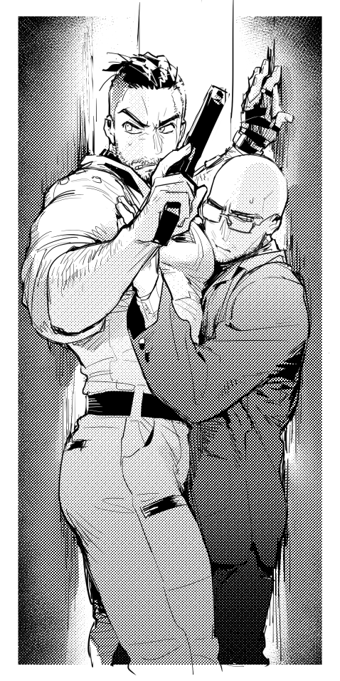 p-3 and char-les (atomic heart) drawn by fukurau