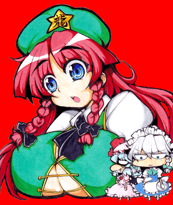 remilia scarlet, izayoi sakuya, and hong meiling (touhou) drawn by matarou_(matarou072)