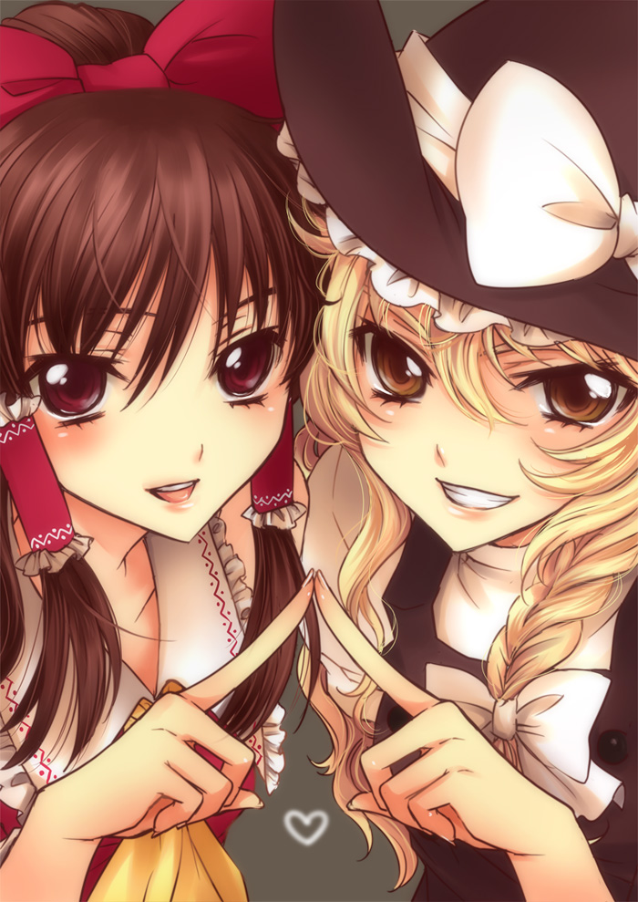 hakurei reimu and kirisame marisa (touhou) drawn by mizunomoto