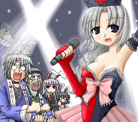 reisen udongein inaba, inaba tewi, yagokoro eirin, morichika rinnosuke, and konpaku youki (touhou) drawn by girou