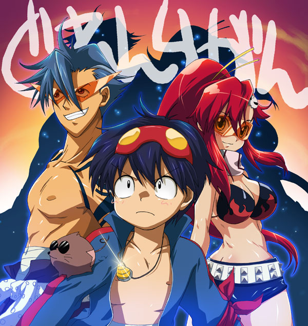 yoko littner, simon, kamina, and boota (tengen toppa gurren lagann) drawn by yuasa_makoto