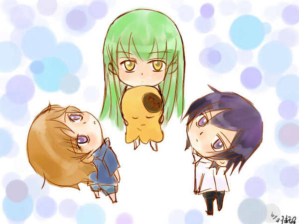 c.c., lelouch vi britannia, cheese-kun, and rolo lamperouge (code geass) drawn by hane_ken