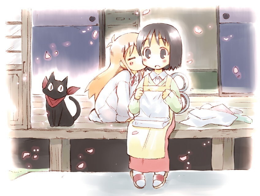 shinonome nano, professor shinonome, and sakamoto (nichijou) drawn by hoshino_madoka