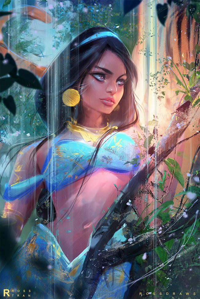 jasmine and rajah (aladdin) drawn by ross_tran