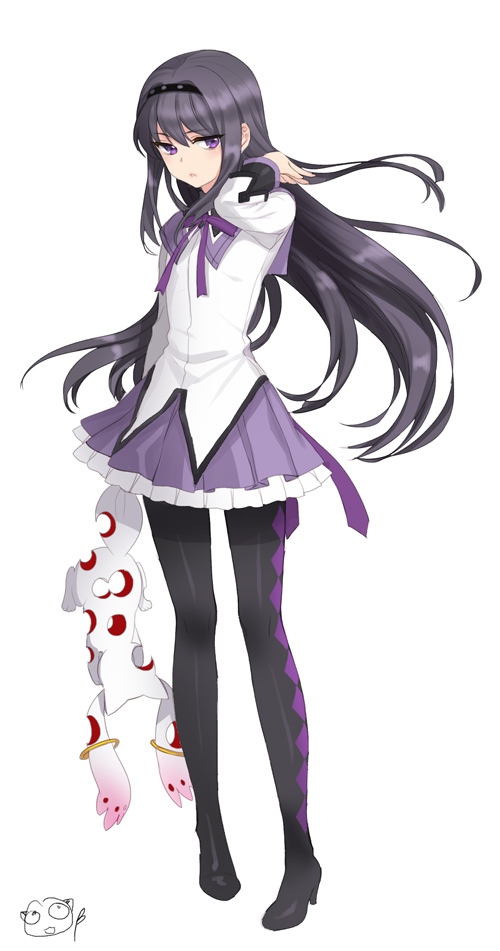 akemi homura and kyubey (mahou shoujo madoka magica) drawn by briska