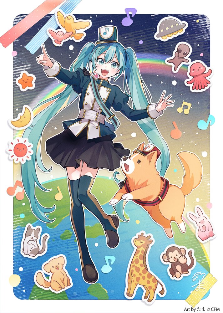 hatsune miku (vocaloid and 2 more) drawn by tama_(songe)