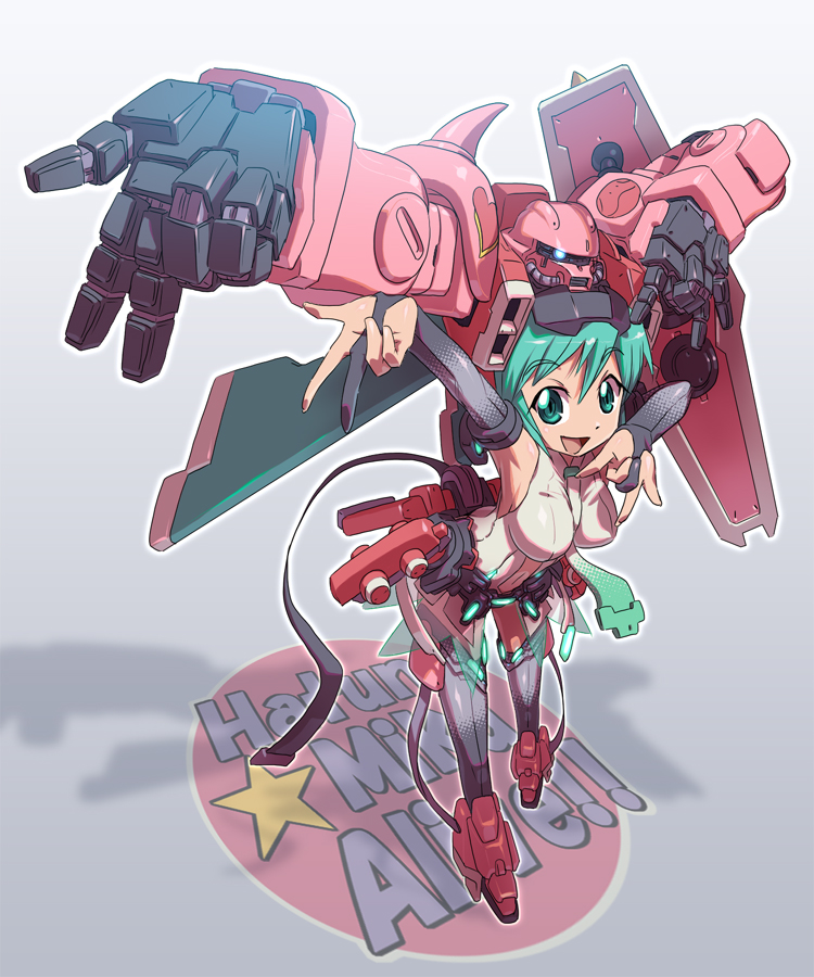 hatsune miku, zaku warrior, and zaku warrior concert custom (vocaloid and 3 more) drawn by yabe_makoto