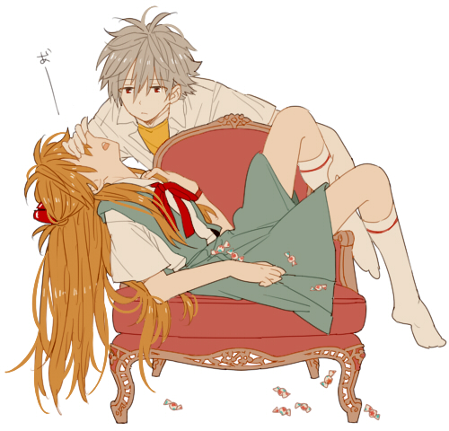 souryuu asuka langley and nagisa kaworu (neon genesis evangelion) drawn by 0930erina
