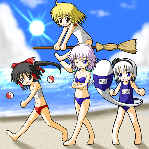 hakurei reimu, kirisame marisa, izayoi sakuya, and konpaku youmu (touhou) drawn by mozan