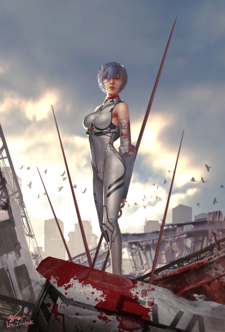 ayanami rei (neon genesis evangelion) drawn by in-hyuk_lee
