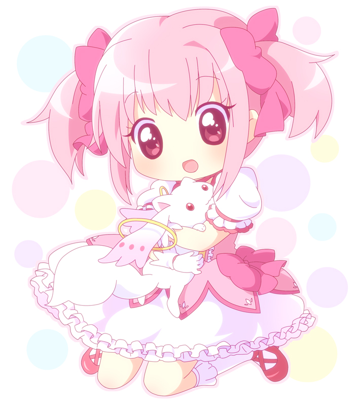 kaname madoka and kyubey (mahou shoujo madoka magica) drawn by mirai_(sugar)