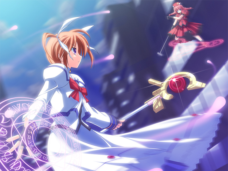 takamachi nanoha, raising heart, vita, and graf eisen (lyrical nanoha and 2 more) drawn by ringo_meshi