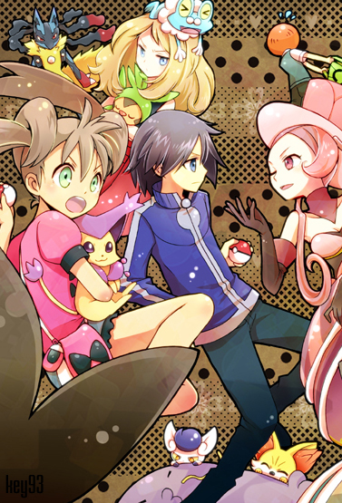 serena, lucario, calem, fennekin, chespin, and 8 more (pokemon and 1 more) drawn by hirako