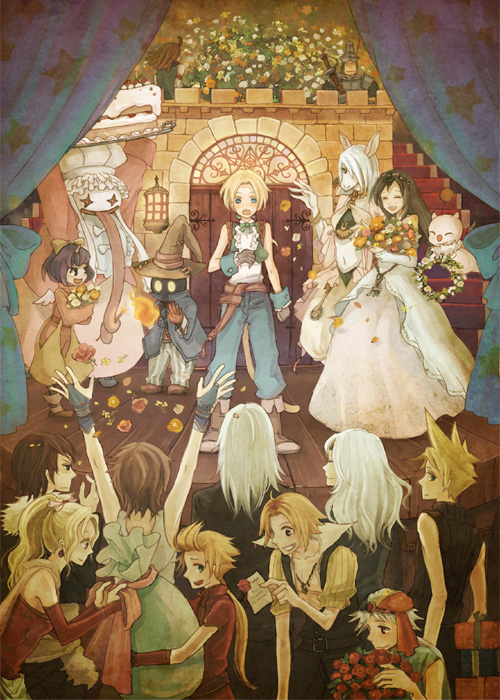 cloud strife, terra branford, moogle, squall leonhart, zidane tribal, and 13 more (final fantasy and 12 more) drawn by com_kom