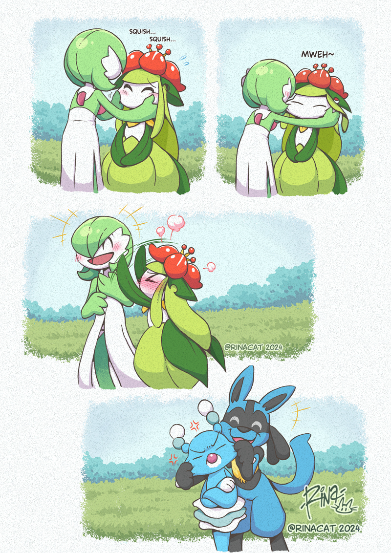 gardevoir, lucario, lilligant, and brionne (pokemon) drawn by rina_cat