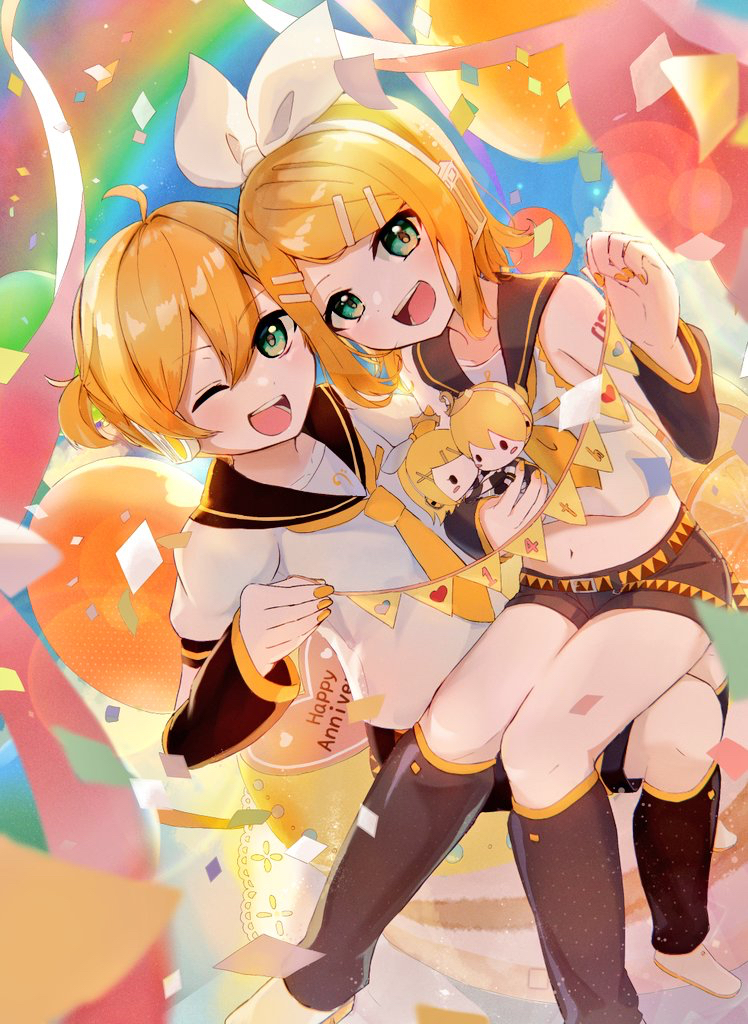 kagamine rin and kagamine len (vocaloid) drawn by kanato_1227
