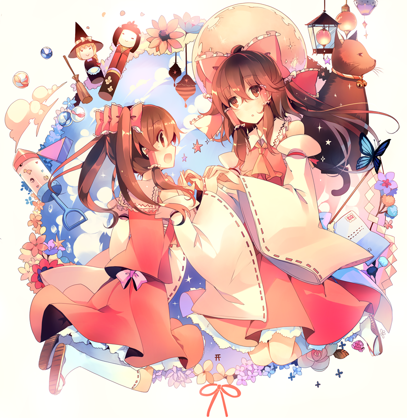 hakurei reimu, kirisame marisa, and sendai hakurei no miko (touhou and 1 more) drawn by kirero