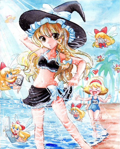 kirisame marisa, alice margatroid, and shanghai doll (touhou) drawn by yui_(calling_dr_love_m)