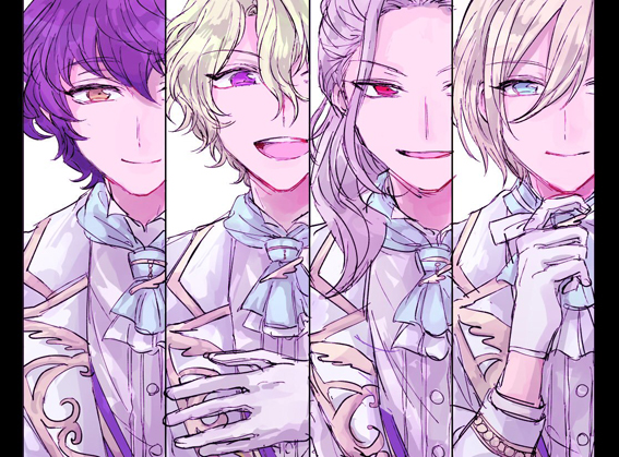 tenshouin eichi, ran nagisa, tomoe hiyori, and aoba tsumugi (ensemble stars!) drawn by tamakoo