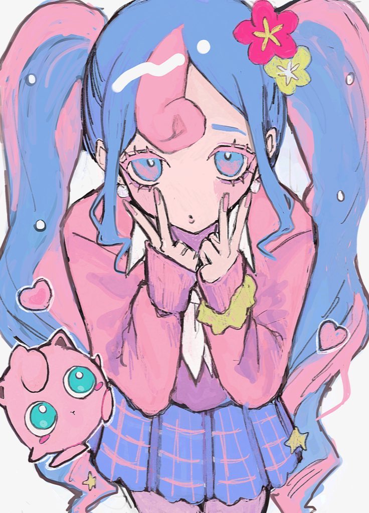 hatsune miku, jigglypuff, and fairy miku (pokemon and 2 more) drawn by motsu_(timotimo451)