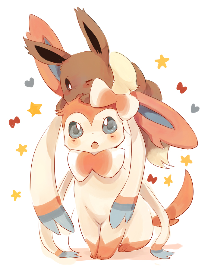eevee and sylveon (pokemon) drawn by fumika_(chako_sirokuma)