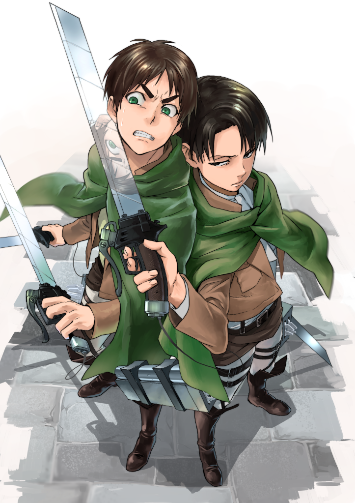 eren yeager and levi (shingeki no kyojin) drawn by indesign