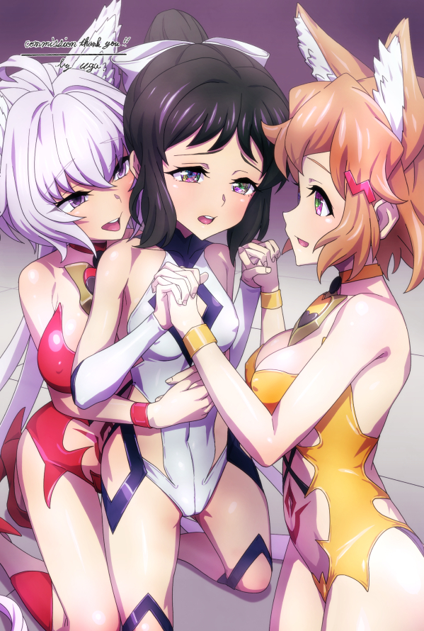 yukine chris, tachibana hibiki, and kohinata miku (senki zesshou symphogear) drawn by uganda_(ugandam_00)