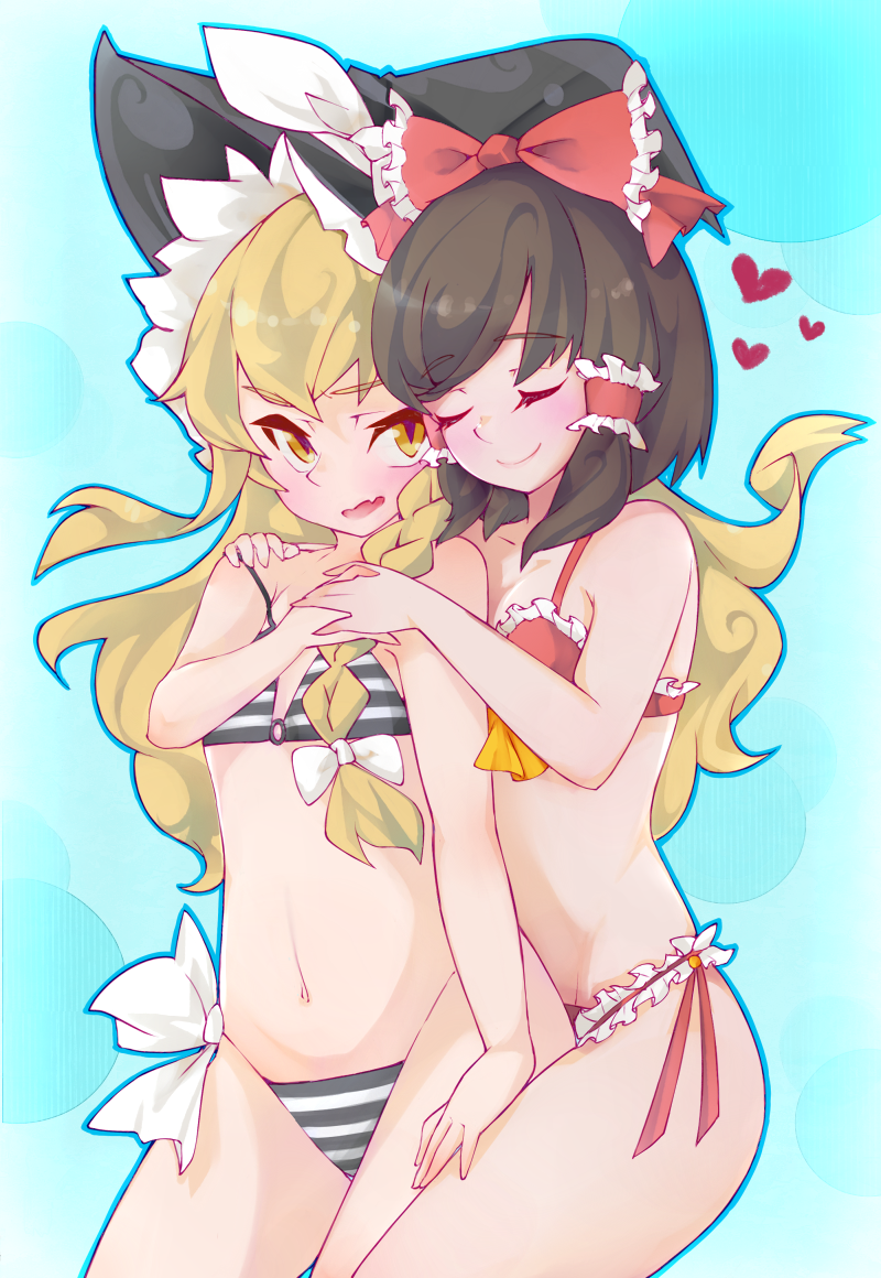 hakurei reimu and kirisame marisa (touhou) drawn by pikkumyy