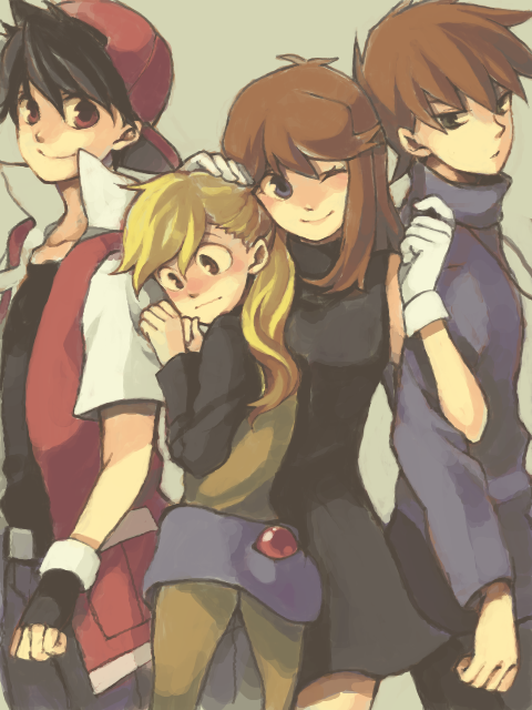 red, blue oak, green, and yellow (pokemon and 1 more) drawn by yui_ko