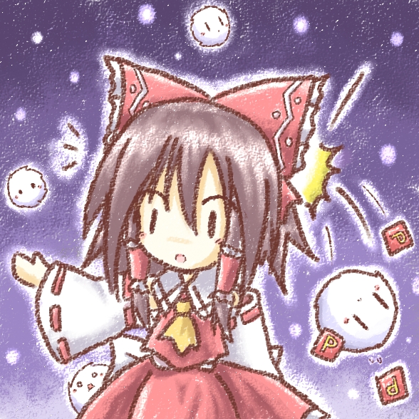 hakurei reimu and kedama (touhou) drawn by tilde_(ice_cube)