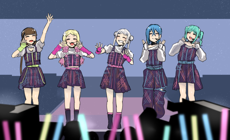 arashi chisato, wakana shiki, onitsuka natsumi, sakurakoji kinako, and onitsuka tomari (love live! and 1 more) drawn by coco_apollon
